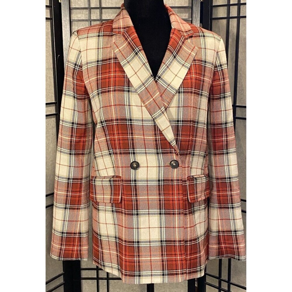 H&M Blazer Womens Sz 4 Plaid Red Black Preppy Grunge Punk Alt Fall Oversized